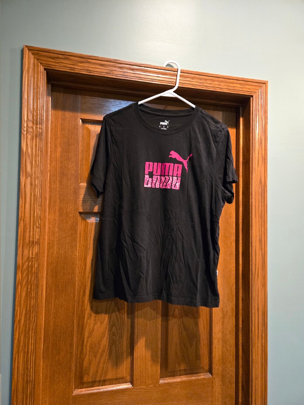 Puma Black Short Sleeve Tee with Pink Logo